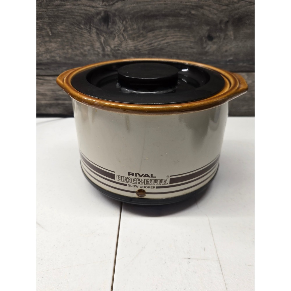 Rival Crock-Ette 1 Quart Slow Cooker Model 3205 Cream Brown Vintage Dips Potluck